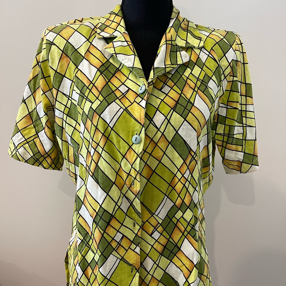 Vintage Abstract Square Block Patterned Shirt - image 1